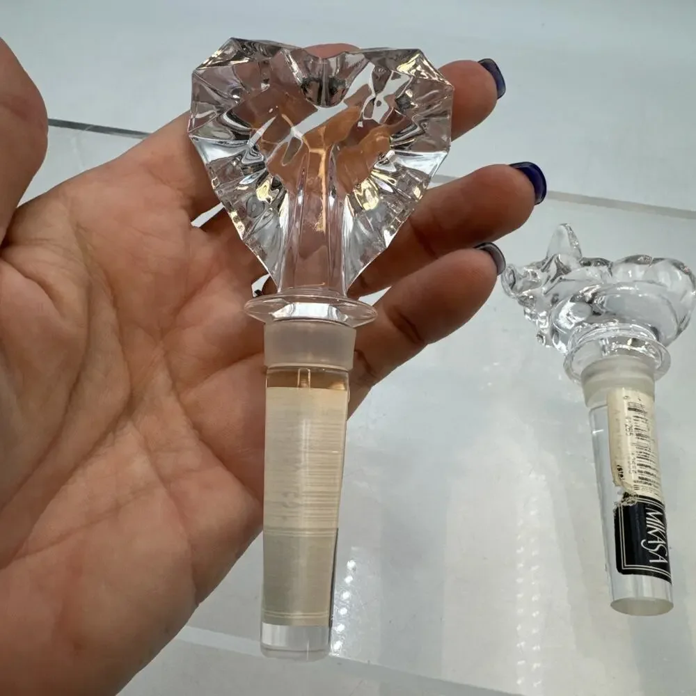 Mikasa Crystal Wine Bottle Stopper Clear Glass Set Of 3 Bear, Pig, Heart